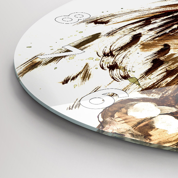 Round glass wall clock Illustration of a brown lion