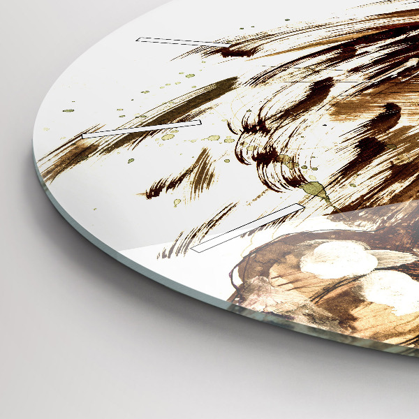 Round glass wall clock Illustration of a brown lion