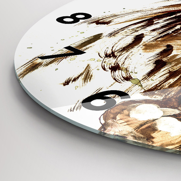 Round glass wall clock Illustration of a brown lion