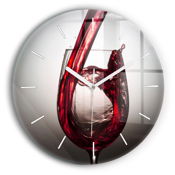Round glass wall clock Glass of wine