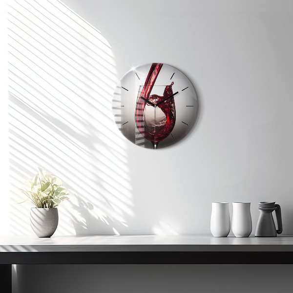 Round glass wall clock Glass of wine