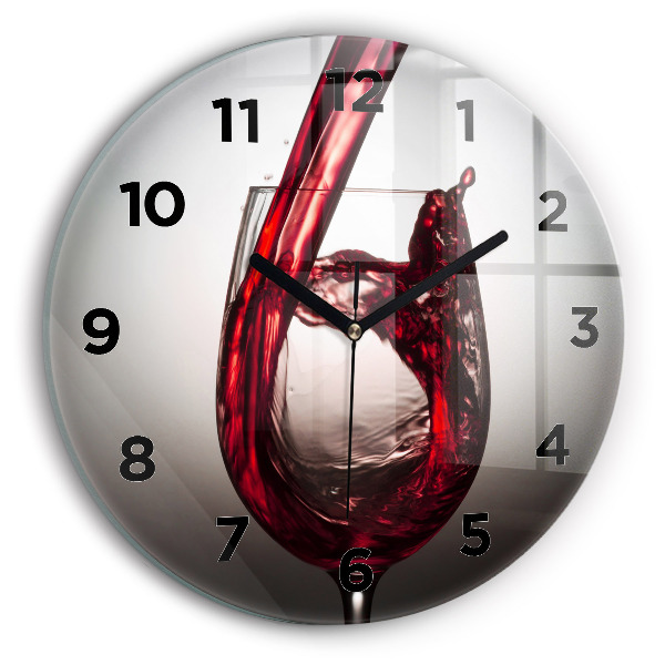 Round glass wall clock Glass of wine