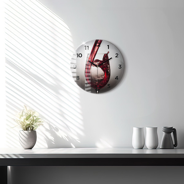 Round glass wall clock Glass of wine