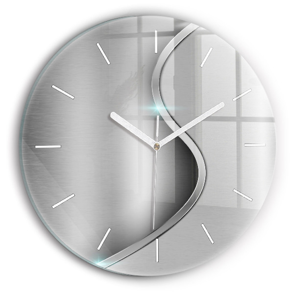 Round glass wall clock Gray metal abstraction