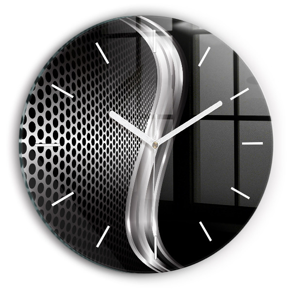 Round glass wall clock Black metal abstraction