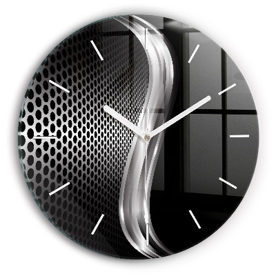Round glass wall clock Black metal abstraction