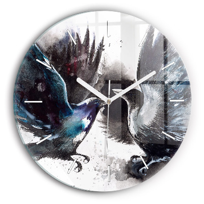 Round glass wall clock Painted Birds