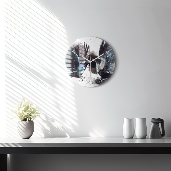 Round glass wall clock Painted Birds
