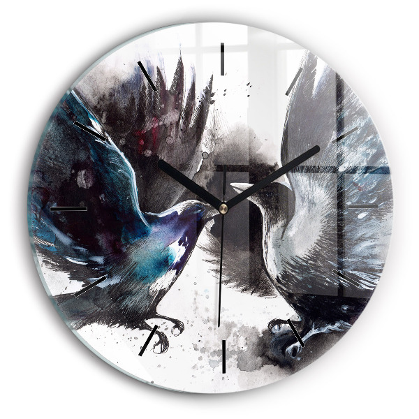 Round glass wall clock Painted Birds