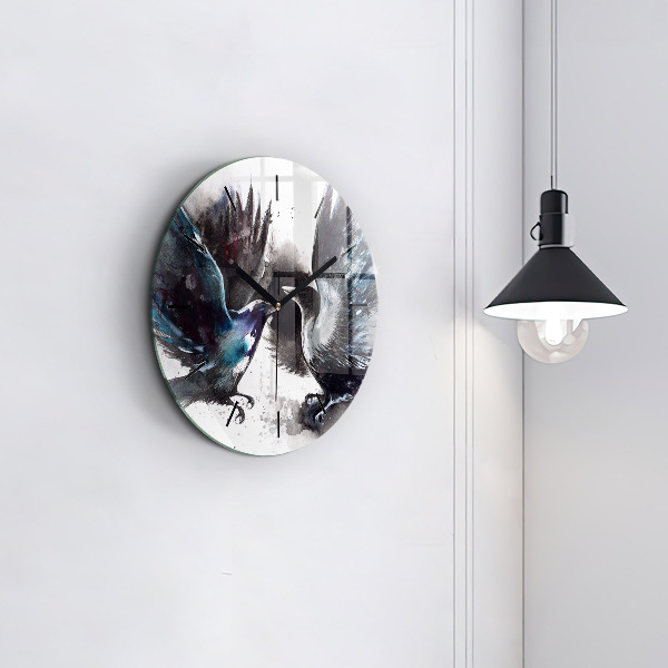 Round glass wall clock Painted Birds