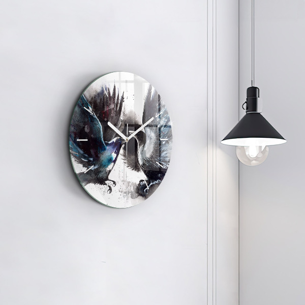 Round glass wall clock Painted Birds