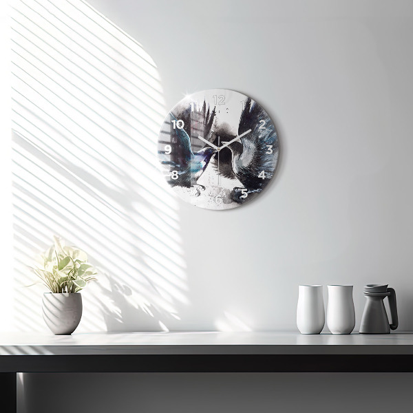 Round glass wall clock Painted Birds
