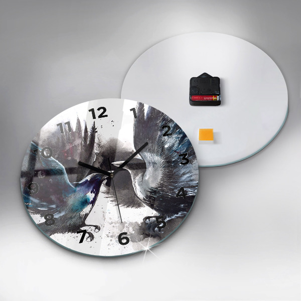 Round glass wall clock Painted Birds