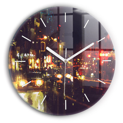 Round glass wall clock Painted city
