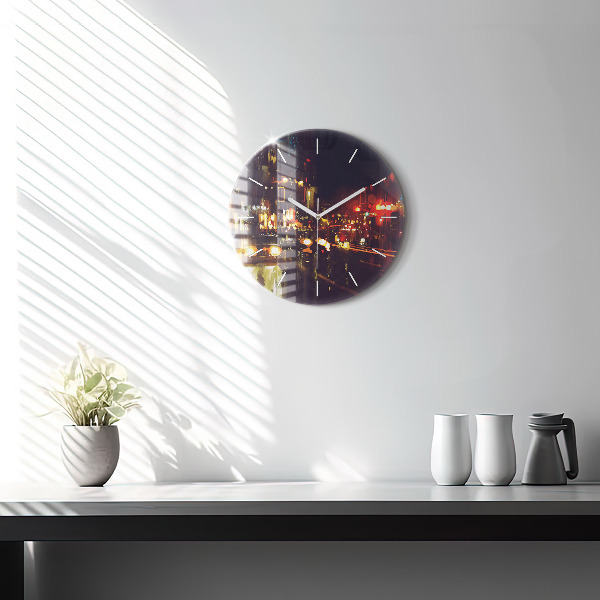 Round glass wall clock Painted city
