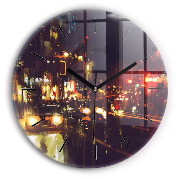 Round glass wall clock Painted city