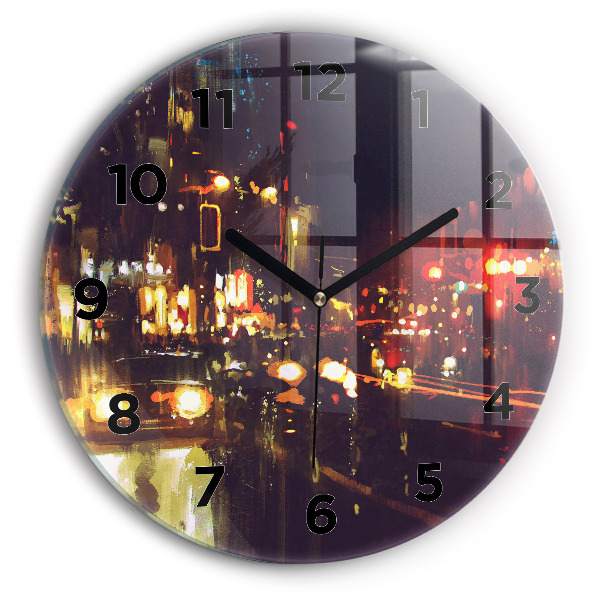 Round glass wall clock Painted city