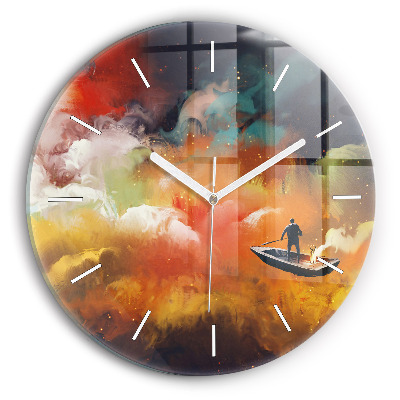 Round glass wall clock Abstract painting