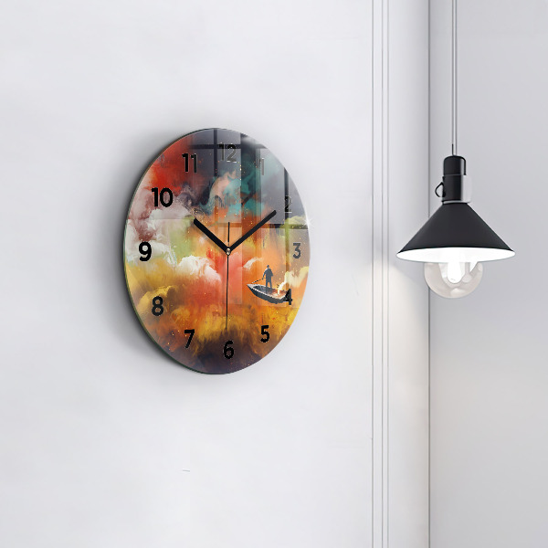 Round glass wall clock Abstract painting