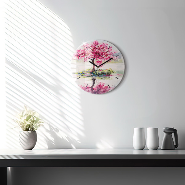 Round glass wall clock Tree Mosaic
