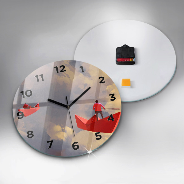 Round glass wall clock Paper ships
