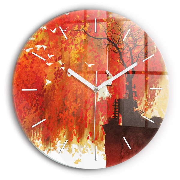 Round glass wall clock Bride in autumn