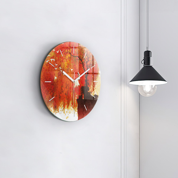 Round glass wall clock Bride in autumn