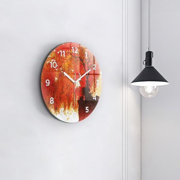 Round glass wall clock Bride in autumn