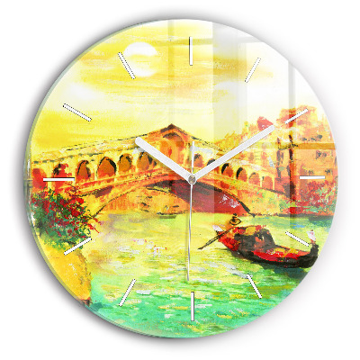 Round glass wall clock Venice Rialto Bridge