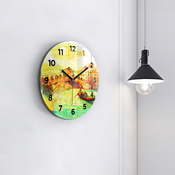 Round glass wall clock Venice Rialto Bridge