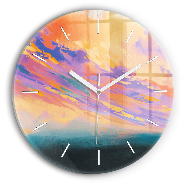 Round glass wall clock Abstraction sky