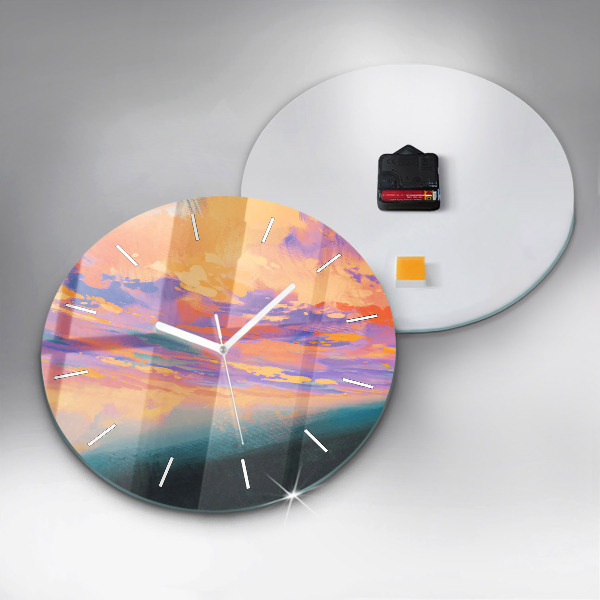 Round glass wall clock Abstraction sky