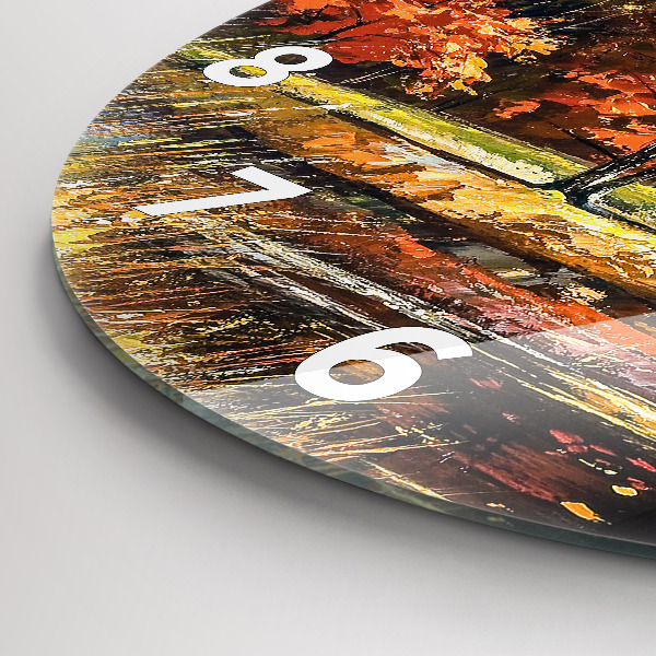 Round glass wall clock Autumn landscape with a river