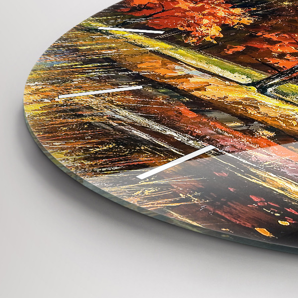 Round glass wall clock Autumn landscape with a river