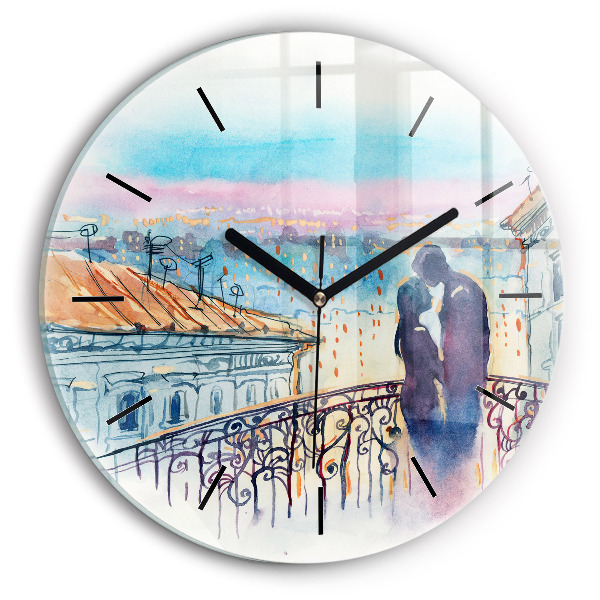 Round glass wall clock People in watercolor