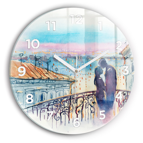 Round glass wall clock People in watercolor