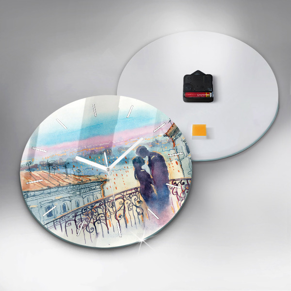 Round glass wall clock People in watercolor