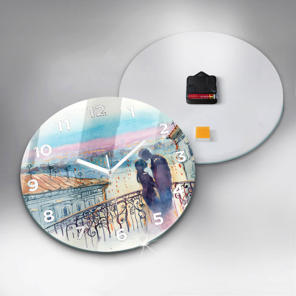 Round glass wall clock People in watercolor