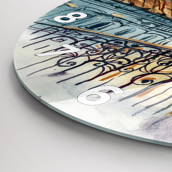 Round glass wall clock People in watercolor