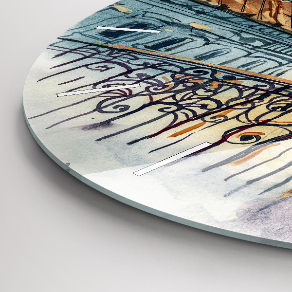 Round glass wall clock People in watercolor