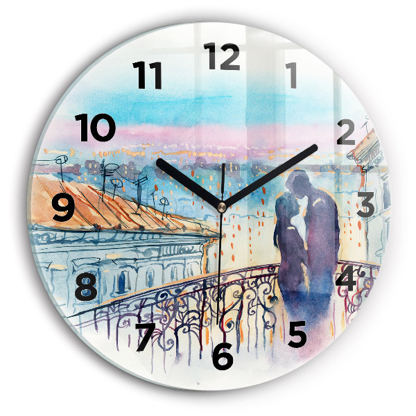 Round glass wall clock People in watercolor