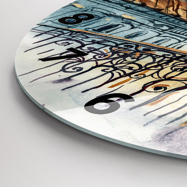 Round glass wall clock People in watercolor