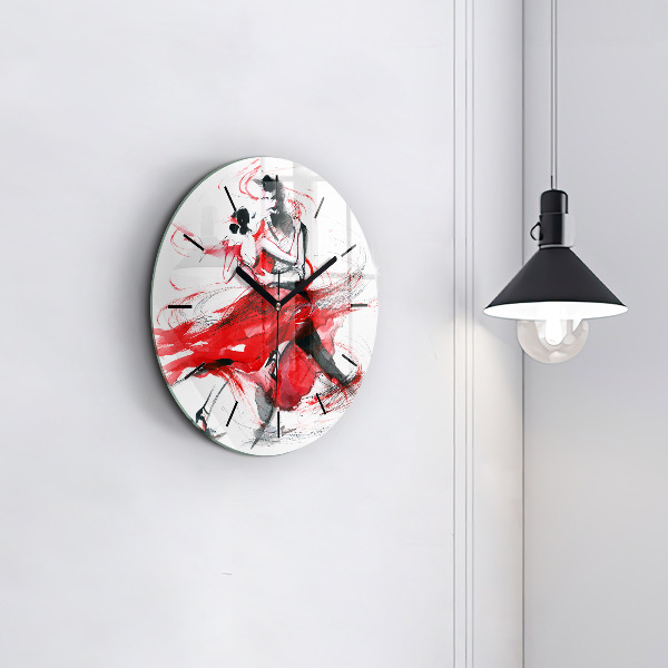 Round glass wall clock Dancing couple