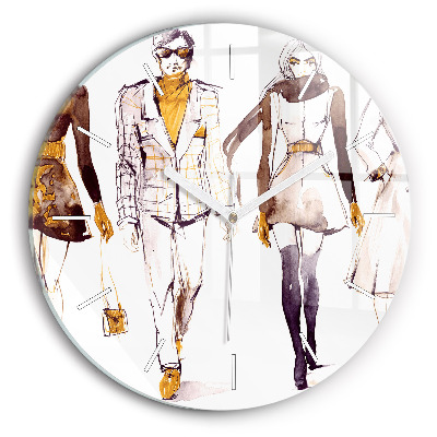 Round glass wall clock Woman and man