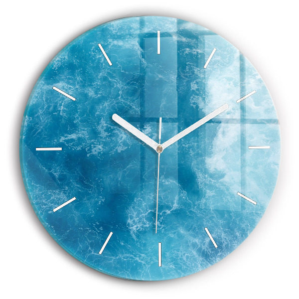 Round glass wall clock Sea water