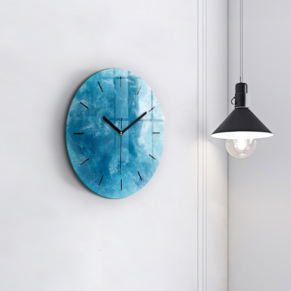 Round glass wall clock Sea water