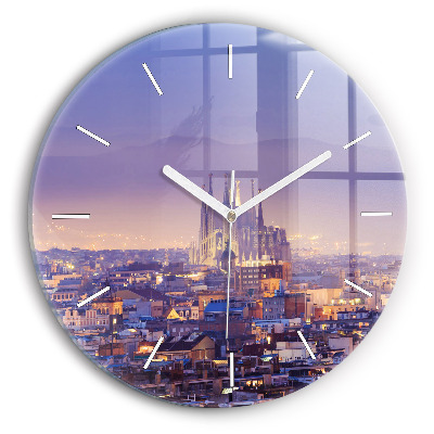 Round glass wall clock View of Barcelona