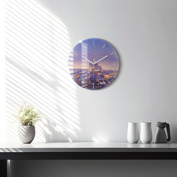 Round glass wall clock View of Barcelona