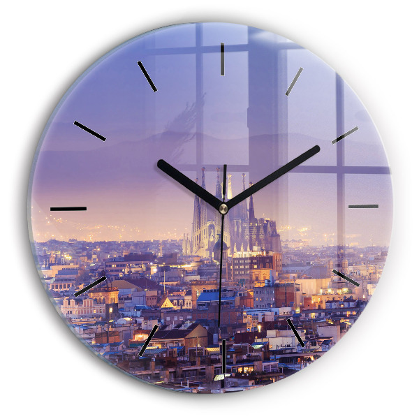 Round glass wall clock View of Barcelona