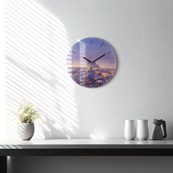 Round glass wall clock View of Barcelona